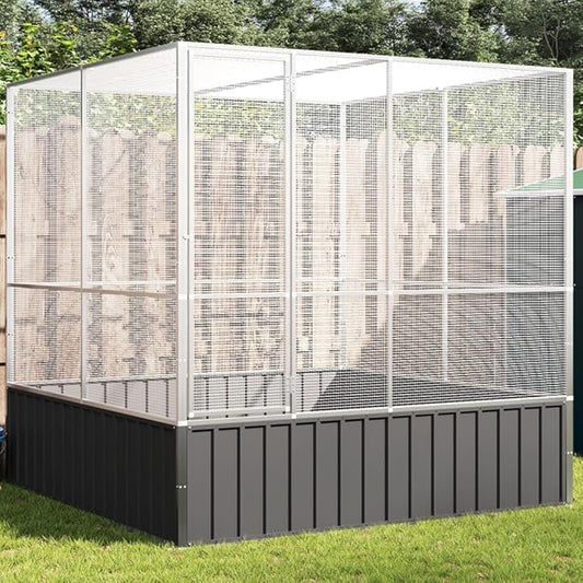 Steel Aviary Silver, Steel Bird Cage, Outdoor Aviary Parrot Cage Wide Flight Metal Birdcage, 83.1"x81.5"x83.5" Steel,-112