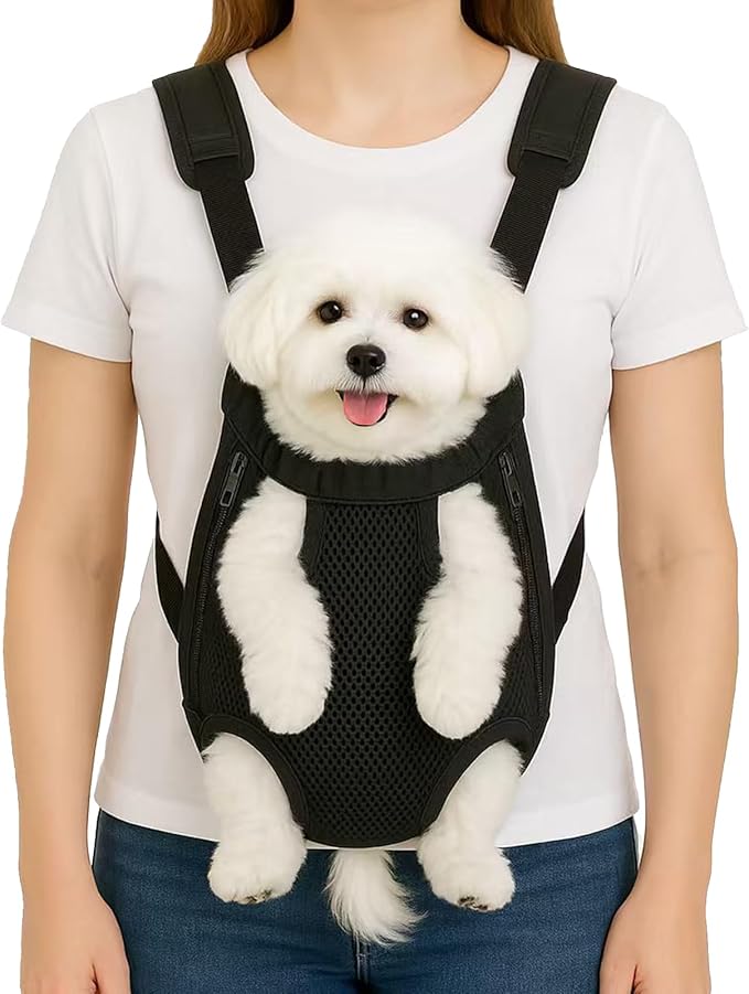 Dog Backpack Carrier, Adjustable Pet Front Carriers, Legs Out Carrying Sling Travel Bag for Small Medium Dogs 4-7 Lbs, Soft Wearable Puppy Chest Carry Backpacks for Walking/Hiking/Camping/Traveling