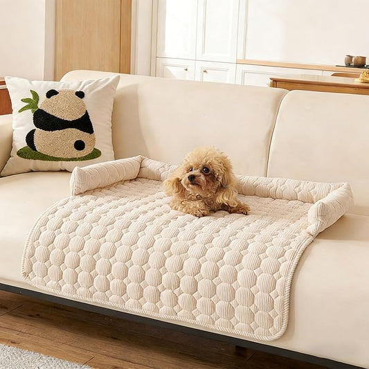 Dream Cloud Pet Sofa Bed Machine Washable Waterproof Supportive Comfort Non-Slip Plush Pet Couch Bed with Raised Edge for Sofa Car Floor, Small Medium Dogs Cats, Furniture Protector (White2)