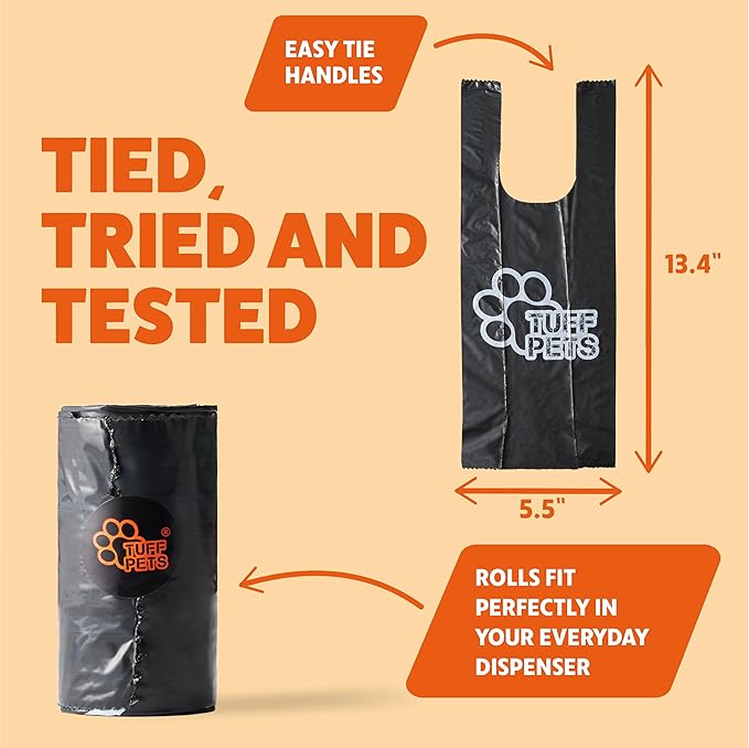Heavy Duty Dog Poop Bag With Handles - 16 Rolls of Pet Waste Bags - Fits in any Dogs Poo Bag Dispenser or Holder - Thick Dog Poop Bags