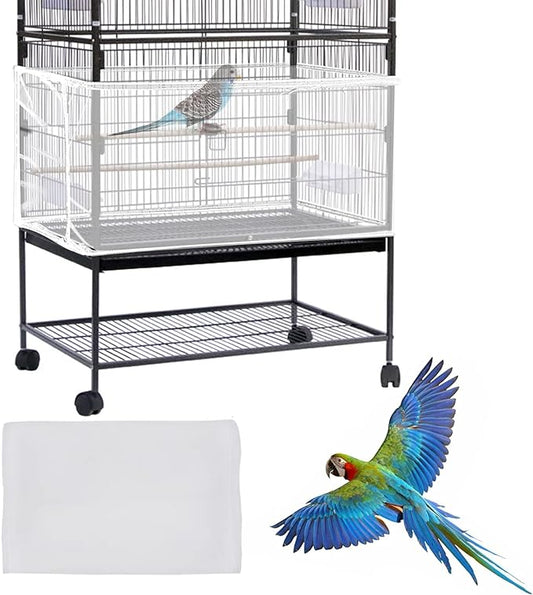 Daoeny Large Bird Cage Cover, Bird Cage Seed Catcher, Adjustable Soft Airy Nylon Mesh Net, Birdcage Cover Skirt Seed Guard for Parrot Parakeet Macaw African Round Square Cages (White)