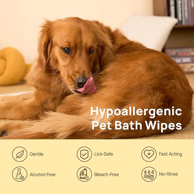 HICC PET Cleaning Deodorizing Glove Wipes for Dogs & Cats, Vet Recommended Hypoallergenic Pet Cleaning and Hydrating Glove Wipes, Nourish Fur Coconut Oil Pet Bathing Wipes for Horse Coat Care