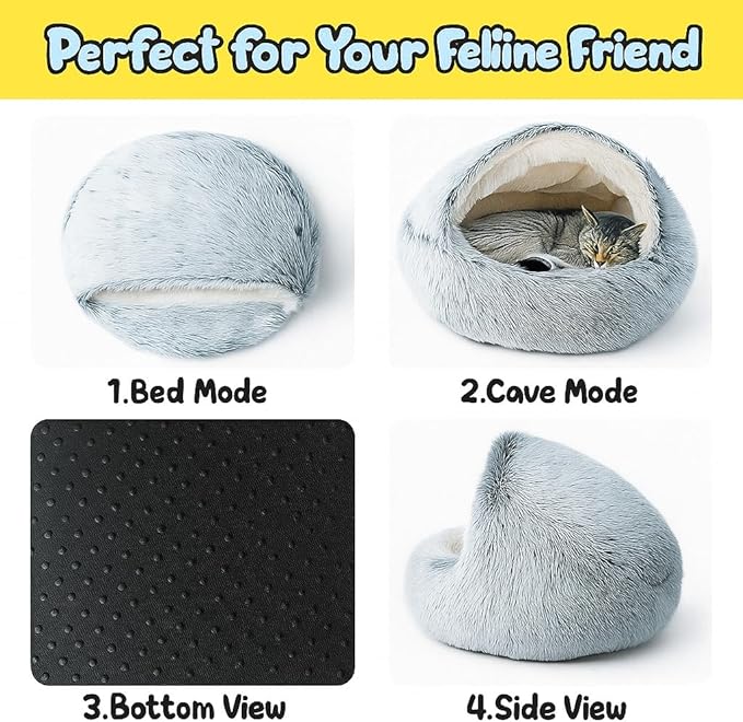 Nest Bed - Lapcatz Cat Beds for Indoor Cats, Fluffy Cat Bed Cave Plush Warm Nest for Cats (Salmon,S 16"x16")