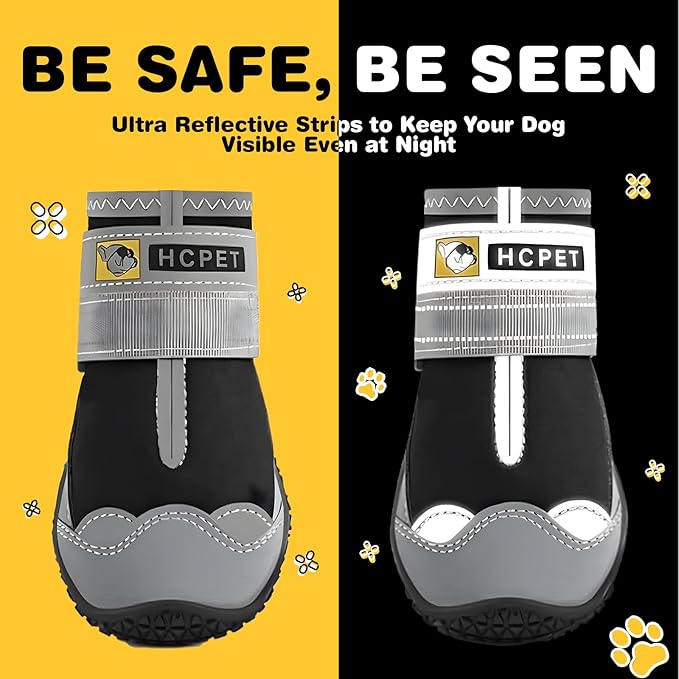 Hcpet Dog Shoes for Large Dogs, Waterproof Dog Booties for Small Medium Dogs, Anti-Slip Dog Boots & Paw Protectors for Hot Pavement Winter Snow Hiking with Reflective Straps Black Size 2