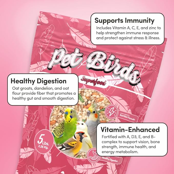 Mycelium Organic Pet Bird Superfood (5 LB Bag) | Vitamin-Enriched Bird Food for Parakeets, Finches, Canaries & Lovebirds | Daily Support for Energy, Digestion & Feather Health | Clean, USA-Grown Feed