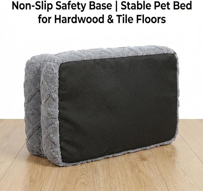 Plush Calming Pet Sofa Bed, Raised Rim, Removable Cover & Non-Slip Bottom for Cats & Dogs, Calming Dog Bed Fluffy Plush Dog Mat for Furniture Protector with Removable Washable Cover (Khaki, Small)