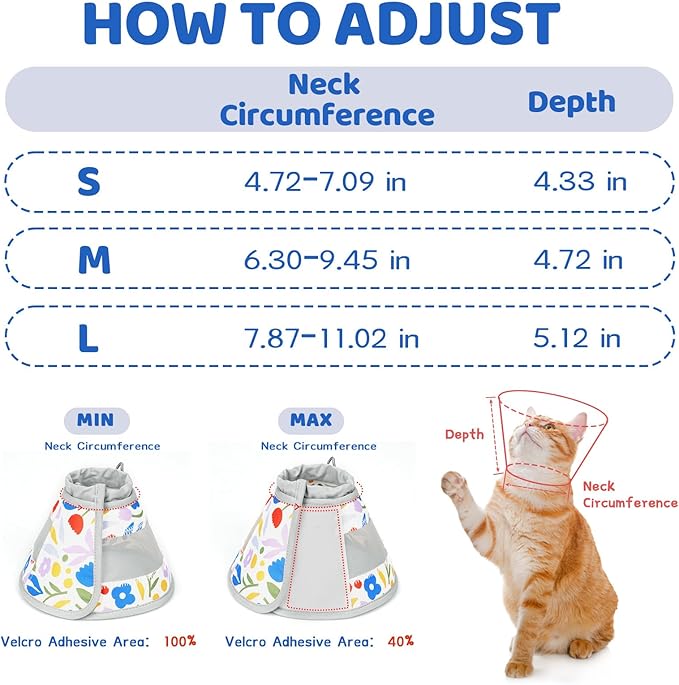 Breathable Air Mesh Cat Cone Collar Soft to Stop Licking, Adjustable, Foldable Lightweight Kitten Cones After Surgery Recovery for Cats & Kittens (Flower,S)