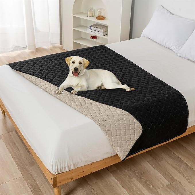 GIBZ Water Resistant Dog Bed Blanket Cover Large Anti Slip Pet Furniture Protector Washable Cat Quilted Mat for Couch, Black, 210x305cm
