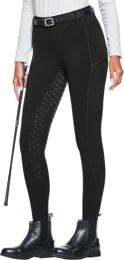 FitsT4 Sports Women's Winter Horse Riding Pants with Zipper Pockets Full Seat Riding Tights Fleece Lined Equestrian Breeches