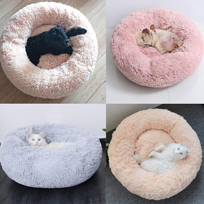 huraty Plush Dog Bed for Small Medium Dogs, Fluffy Donut Round Pet Cat Beds, Anti-Slip & Anti-Anxiety, 24 Inch for Puppy and Kitties, Apple Green, M