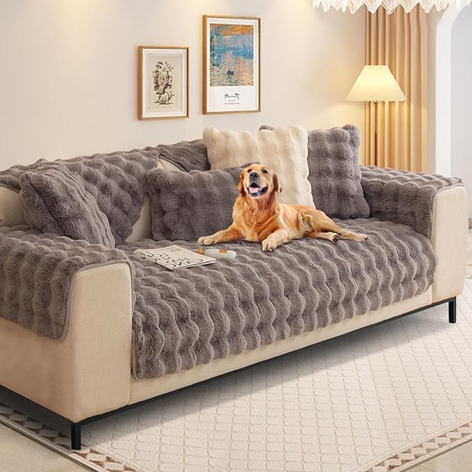 Couch Covers For Dogs,Funny Fuzzy Pet Couch Cover,Plush Solid Colour Non-Slip Couch Cover,Big Dog Bed Blanket, Washable Soft Plush Throw Protector For Bed Couch Car Sofa (35.43x62.99in, Dark Grey)