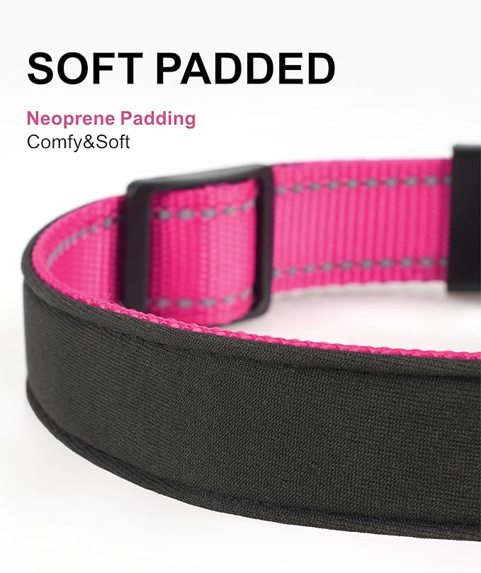 TagME Airtag Dog Collar,Waterproof Reflective Pet Collar with Airtag Holder,Soft Padded and Double D-Rings for Puppy,Hot Pink