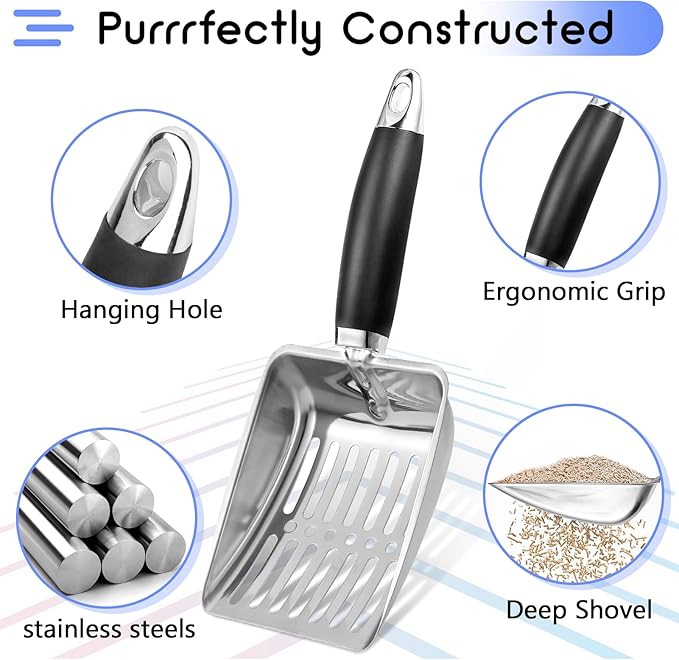 Stainless Steel Cat Litter Scoop,Metal Cat Litter Scoop,Kitty Metal Scooper,Sturdy Mesh Scooper,Suitabla cat Scooper for Cat Litter Box(Sliver)