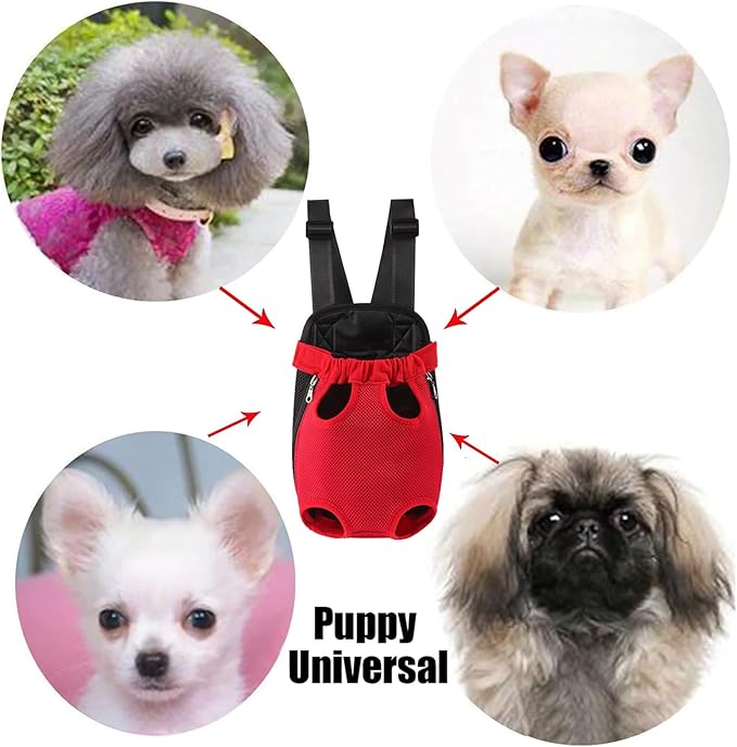 Dog Carrier Backpack, Adjustable Puppy Front Carrier Backpack, Ventilated Dog Chest Carrier for Hiking Camping Travel, Sling Bag for Small Medium Dog Cat Rabbit Puppies, Suit 13-15 lbs (Red, XL)
