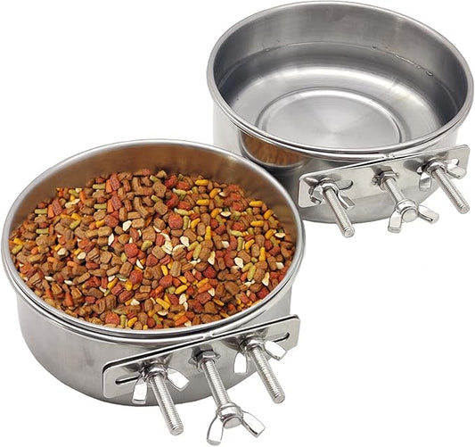 PINVNBY 2pcs Stainless Steel Bird Bowl Water Bowl Stainless Steel Bird Feeding Dish Cups for Parrot Parakeet African Greys Conure Cockatiels Lovebird (Diameter: 4.72 inches M)