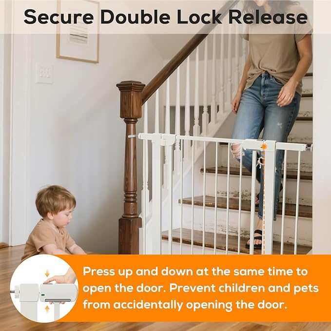 29.5-54.2" Magnetic Baby Gate for Stairs, Baby Safety Essentials, Auto Close Gate for Doorways, Easy Install Pressure Mounted Dog Gate Indoor, Pet Gates for Dogs, White