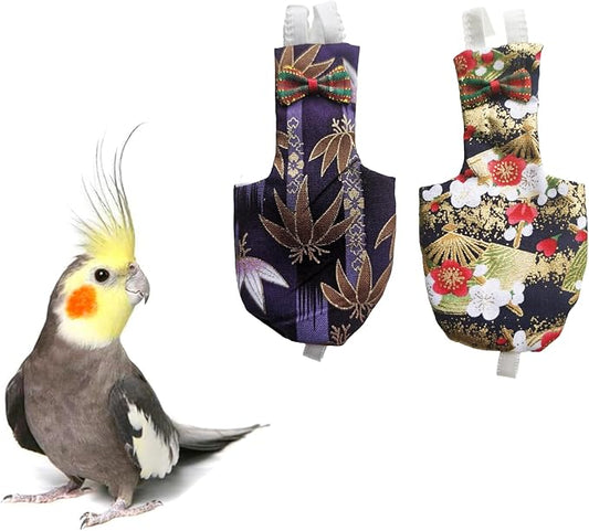 UKJENT Bird Diaper Protective Parrot Nappy - 2 Pack, Reusable Flight Suit with Waterproof Inner Layer, Washable Cute Urine Wet Suit for Cockatiel Monk Parakeet Sun Parakeet Lory(S)