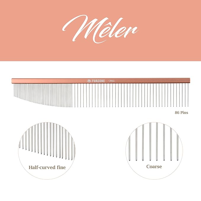 2-in-1 Greyhound Comb for Dogs, Meler Greyhound Comb (Half Curved/Coarse), 86 Stainless Steel Pins Dog Comb, Aluminum 24.5cm Handle, Lightweight, Remove Dogs’ Eye Debris, Fur Tangle Free