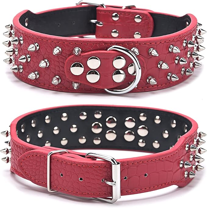 Serijoars Spiked Studded Dog Collar, PU Leather Dog Collar, Adjustable Pet Collars for Medium or Large Breed Pet (XL, Black1)