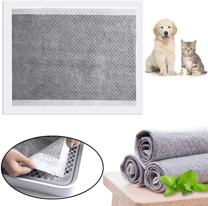 kathson Rabbit Pee Pads Disposable Cage Liners 100PCS All Absorb Black Carbon Odor Control Bunny Training Accessories with Quick-Dry Surface for Puppy Guinea Pig Kitten Hedgehog Small Animals