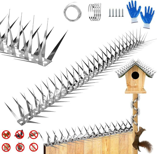 Bird Spikes 40 Inch Stainless Steel Bird Deterrent, Snake and Raccoon Deterrent, Squirrel Baffles for Bird Feeders, Anti Climb Spikes