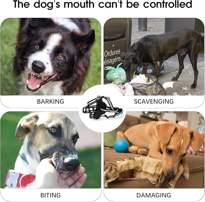 Dog Muzzle, Breathable Basket Muzzles for Small Medium Large Sized Dogs, Adjustable Humane Cage Mouth Cover for Scavenging Grooming Biting Chewing, Allows Panting and Drinking(Soft Rubber, XL)