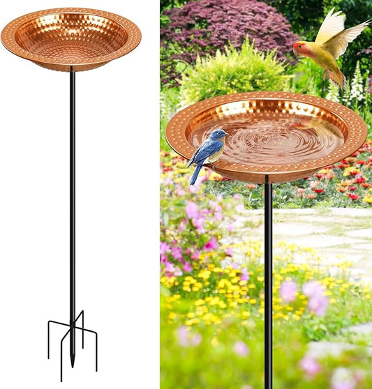 Metal Bird Bath Stand for Outdoors Garden, Bird Baths Birdbaths Bowl with Stake, Hand-Hammered Standing Birdbath, 5-Prong Base (Standing Bird Bath)