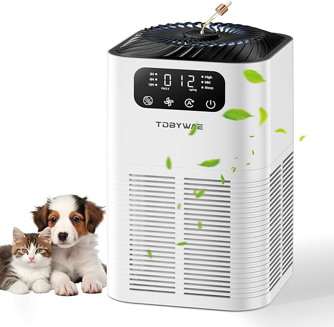 Air Purifiers for Home Large Room up to 1076 Sq Ft, H13 True HEPA Filter Air Purifiers for Bedroom Smoke/Pet Dander/Pollen, 25dB Quiet with Fragrance Diffuser & Air Quality Sensor, White