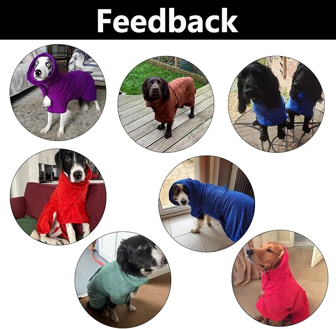 Geyecete Dog Drying Coat - Fast Drying Bathrobe Towel - Microfibre Super Absorbent Pet Cat Bath Robe - Red - M