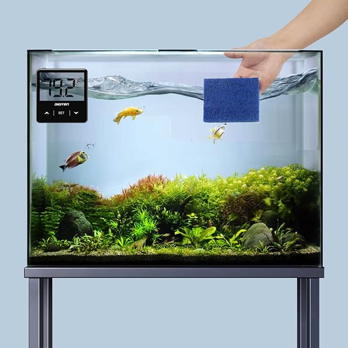 Aquarium Starter kit, The Package includes a Fish Tank Thermometer, aquascape Tool kit with a Sand Spatula, Straight Tweezers, Curved Tweezers, Curved Scissors, Handheld Sponge pad(3 PCS)