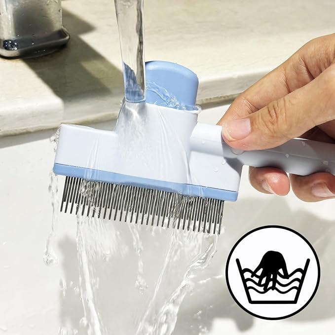Cat Comb Pet Comb Self Cleaning Upgraded Cat Brush for Long Haired Cats & Dogs, Blue