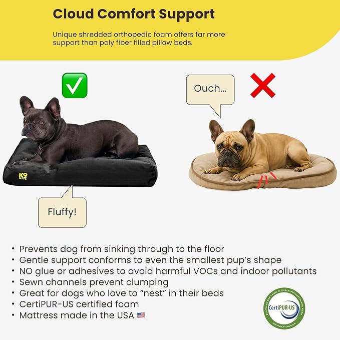 K9 Ballistics Tough Rectangle Pillow Dog Bed - Removable Cover, Washable, Durable & Water Resistant Dog Bed - Large, Titanium Premium Finish
