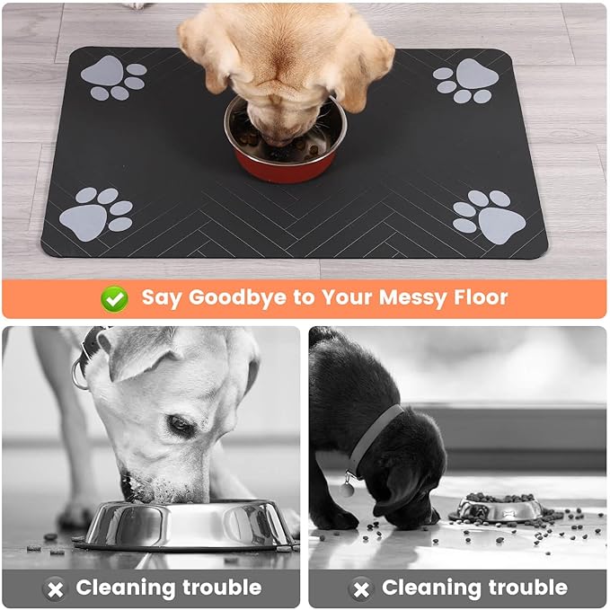 Pet Feeding Mat-Absorbent Pet Placemat for Food and Water Bowl, with Waterproof Rubber Backing, Quick Dry Water Dispenser Mat for Dog and Cat (24"x16", Navy Blue)