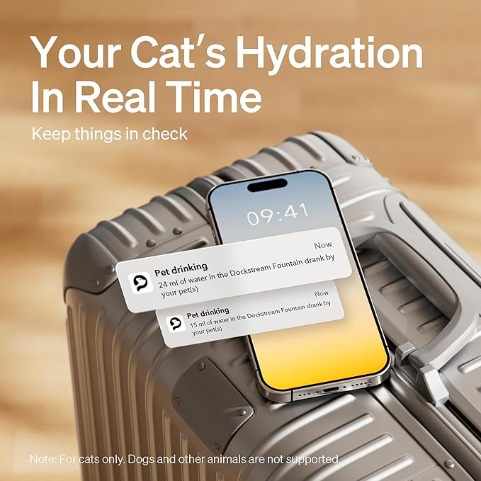 Bundle of PETLIBRO App Monitoring Cat Water Fountain with Wireless Pump + 4 Packs Genuine Replacement Filters, 2.5L/84oz Dockstream Pet Water Fountain for Cats Inside, Auto Cat Water Dispenser Dog
