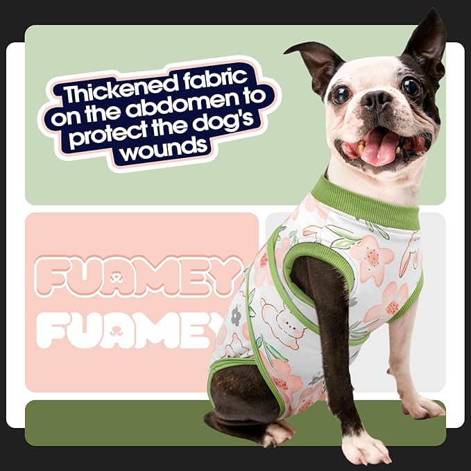 FUAMEY Dog Recovery Suit Male,Dogs Surgery Neuter Suits Puppy Spay Shirts for Female Protect Dog's Skin Anti Licking Abdominal Wounds Doggie Onesie Pet Bodysuit Alternative to Cone Rabbit Flower XL