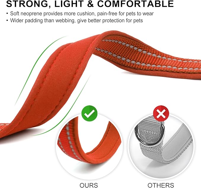 azuza Reflective Dog Collar, Soft Neoprene Padded Pet Collar with ID Tag Ring, Adjustable for Medium Dogs,Rust Red,M