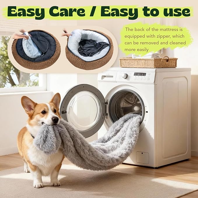Extra Large Donut Calming Dog Bed with Orthopedic Memory Foam Dogs,42 Inch Pet Bed Cuddler Anti Anxiety with Comfort Cooling Gel,Removerable Waterproof Round Plush Cover Sofa for Machine Washable,Grey