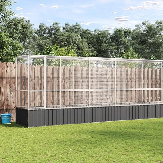 Galvanized Steel Large Flight King Bird Cage with Extension, Steel Outdoor Aviary, Outdoor Indoor Large Bird Cage Aviary Pet House for Cockatiels African Parakeets, 492.3"x42.1"x83.5",-309