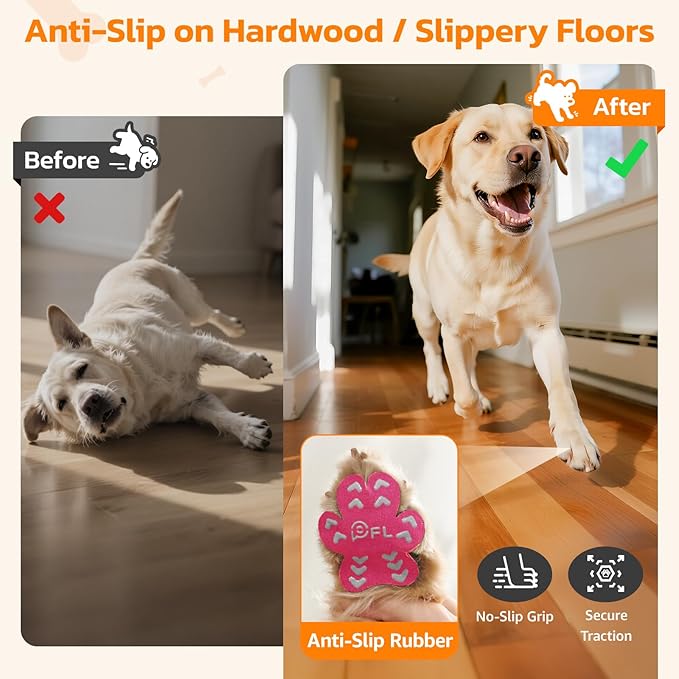Non-Slip Dog Paw Protector Pads for Senior Dogs, Dog Paw Traction Stickers with Anti-Slip Rubber, Help Dogs Walk on Hardwood Floor, Essentials,Pink 48pcs, XXL for 61-80lbs