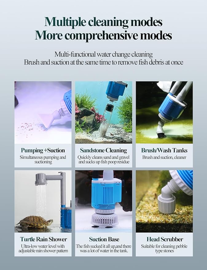 boxtech Upgraded Electric Aquarium Cleaner, 12V DC/28W Auto Fish Tank Gravel Cleaning kit 6 in 1 Change Water and Wash Sand Filter for Aquarium 10-200 Gallon
