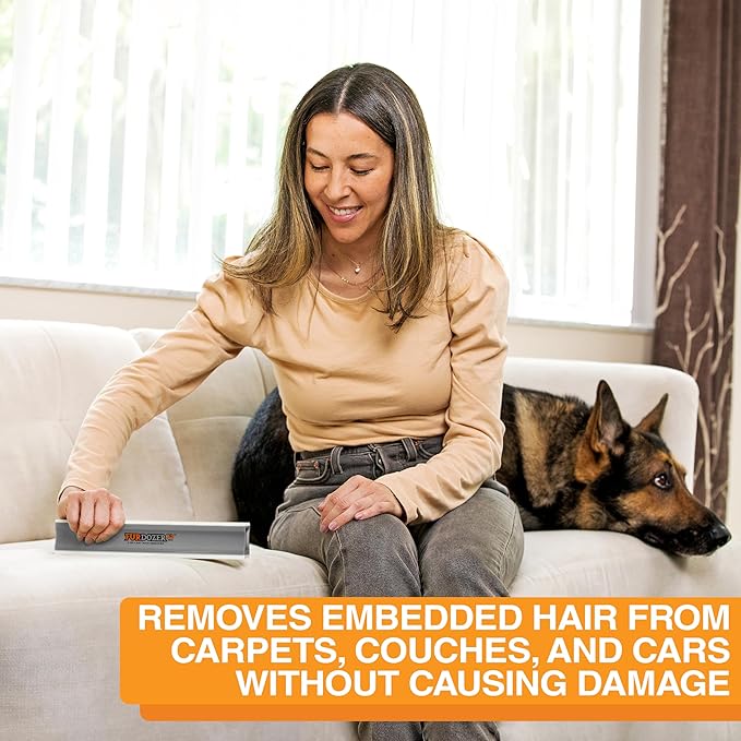 FurDozer X3 MEGA Pet Hair Remover & Auto Detailing Tool - Cat & Dog Hair Remover for Carpet, Car Interior, Couch, Bedding, & Furniture - Reusable Pet Hair Removal Tool for Dog Fur & Lint, 10", Grey