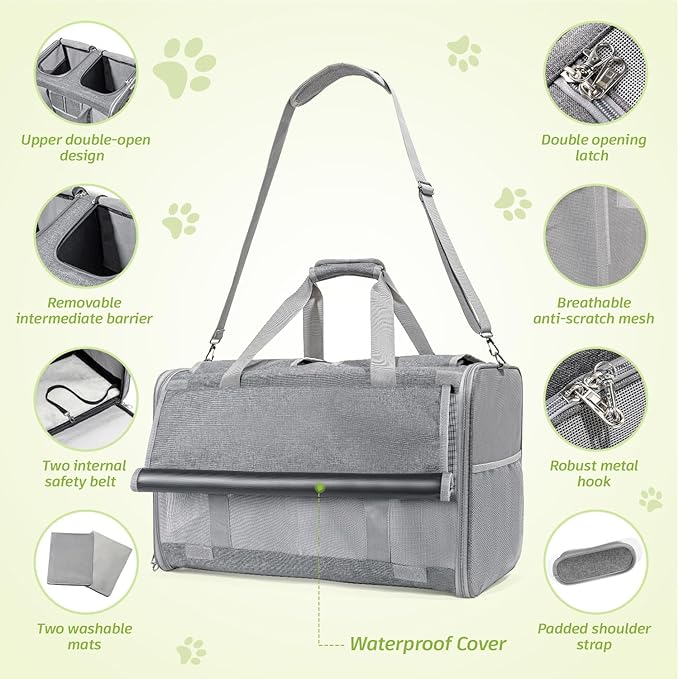 Large Cat Carrier for 2 Cats, 21.7X 13.8X 13.8in Pet Carrier for Cat and Dog Up to 38lbs, All-Sided Mesh Cat Carriers with Great Ventilation, Portable Soft Sided Pet Carriers for Traveling