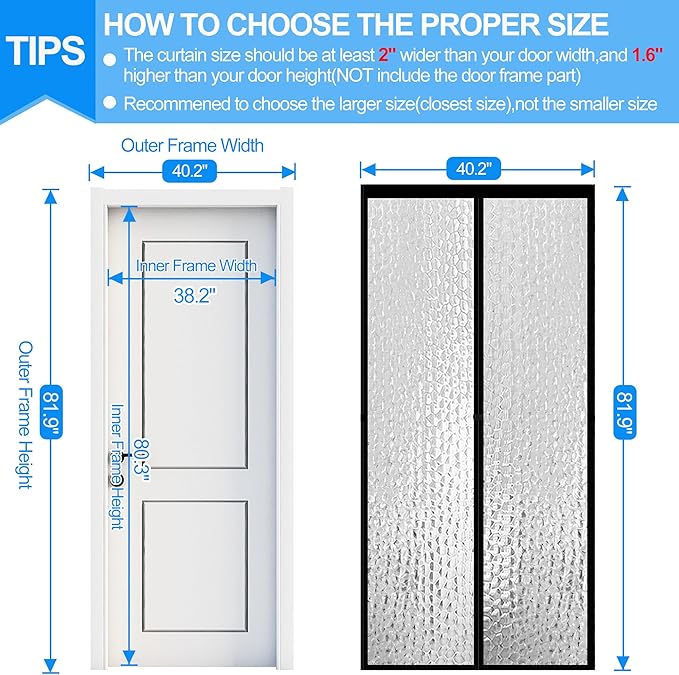 RELIANCER Magnetic Thermal Insulated Door Curtain,Waterproof EVA Door Cover,Fit Doors Size Up to 38"x80",Temperature Protection Insulated Doorway Curtain Partition,Patio Self-Closing Doors Net Screen