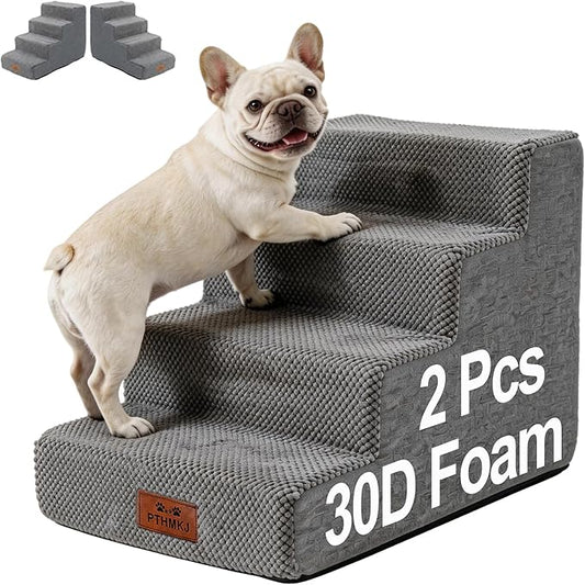 2 Pcs Dog Stairs 4-Step Dog Stairs for Bed Couch Sofa 17.7" H Pet Steps for Puppy Small Dogs Cat Puppy Small Medium Dogs (Grey, 4-Stairs 17.7" H)