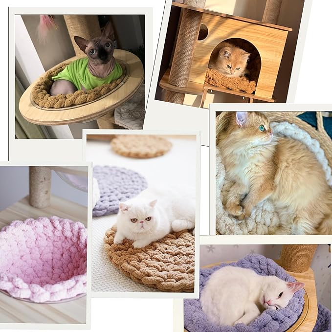 Cat Knitted Bed Mat, Extra-Soft Washable Warm Round Pads Cushions for Indoor Kittens, Cat Trees Towers, Perfect for Kneading and Sleeping (Blue,Medium)