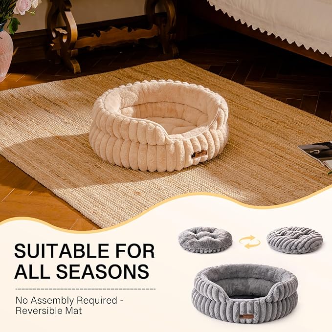 MEWOOFUN Cat Beds for Indoor Cats Washable, Dog Beds for Small Dogs Round Pet Bed for Puppy and Kitten (Camel, 20"x20"x8")
