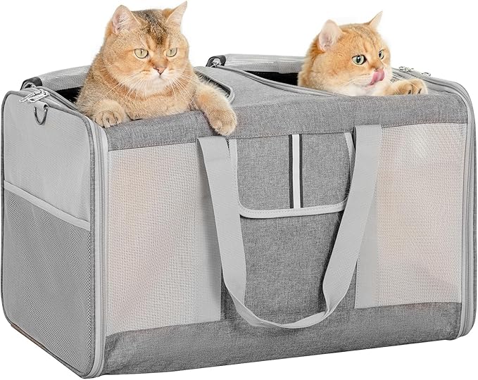 Extra Large Cat Carrier for 2 Cats, 24x14x16in Pet Carriers for Cat and Dog Up to 40lbs, All-Sided Large Mesh Cat Carrier with Great Ventilation, Portable Soft Sided Pet Carriers for Traveling