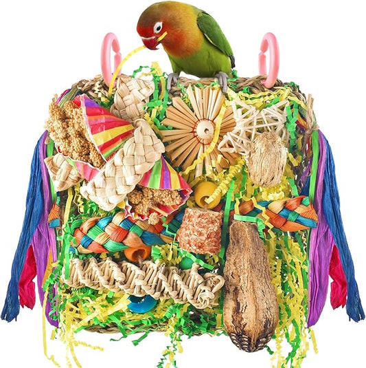 ERKOON Bird Toys, Parrot Toys Foraging Swing Mat Parrot Cage Hanging Toys Birds Grass Mat Climbing Wall with Seagrass, Birds Cage Accessories (Green)