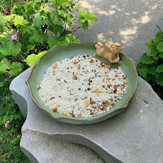 Ceramic Ground Bird Bath Bowl for Outside, BirdBath Bowl Only, Ground Bird Feeders and birdbath for Outdoors, Tabletop，Balcony and Garden