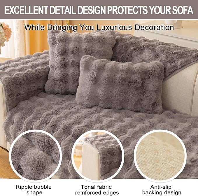 Couch Covers For Dogs,Funny Fuzzy Pet Couch Cover,Plush Solid Colour Non-Slip Couch Cover,Big Dog Bed Blanket, Washable Soft Plush Throw Protector For Bed Couch Car Sofa (27.56x70.87in, Dark Grey)